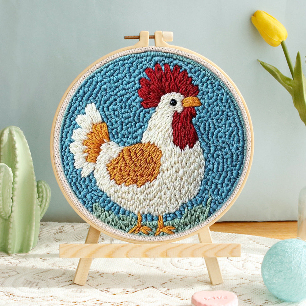 Colorful Rooster Punch Needle Embroidery Kits