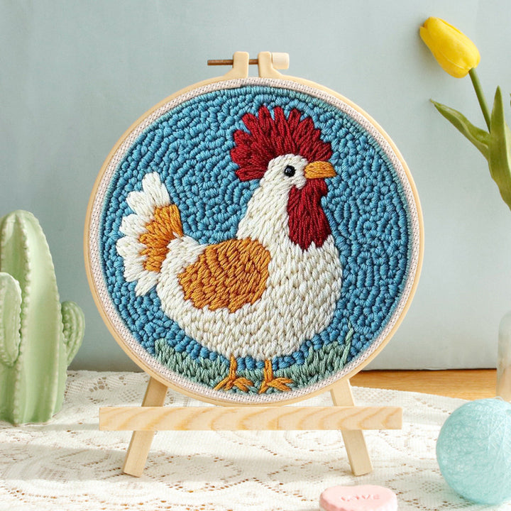 Colorful Rooster Punch Needle Embroidery Kits