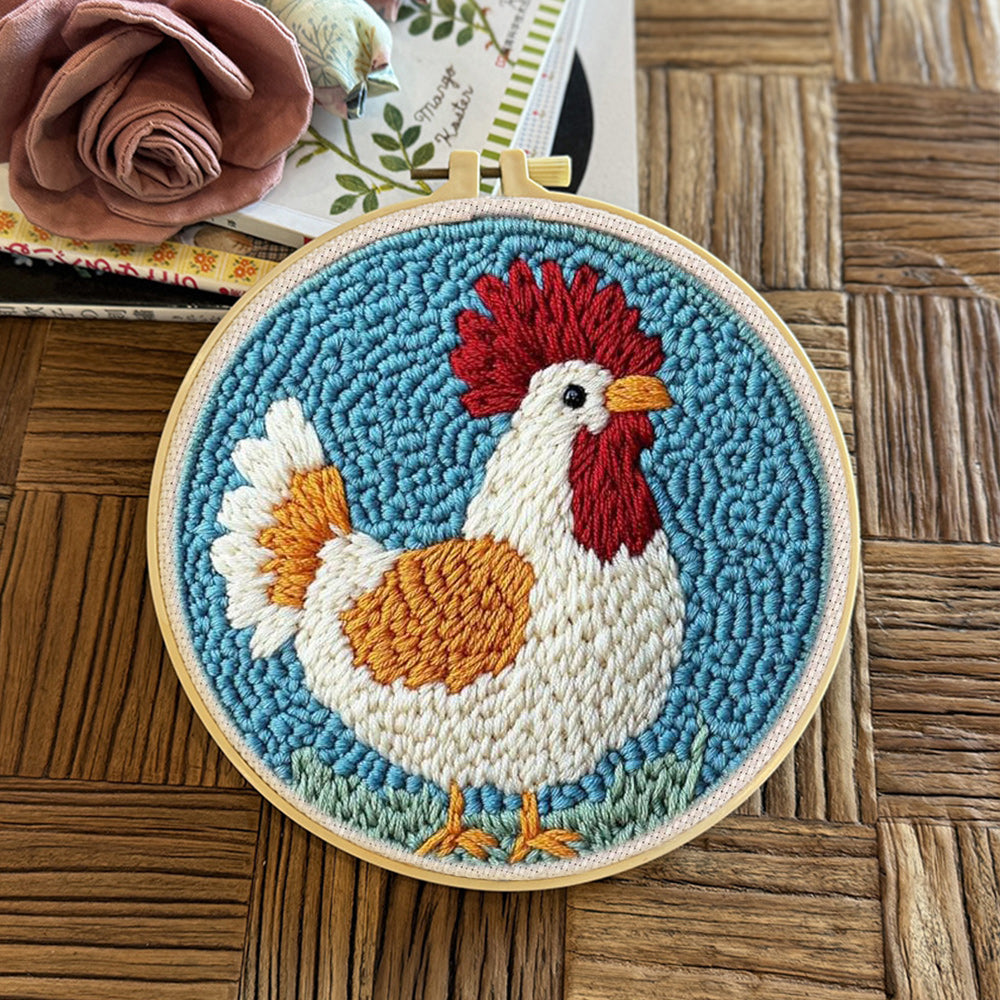 Colorful Rooster Punch Needle Embroidery Kits