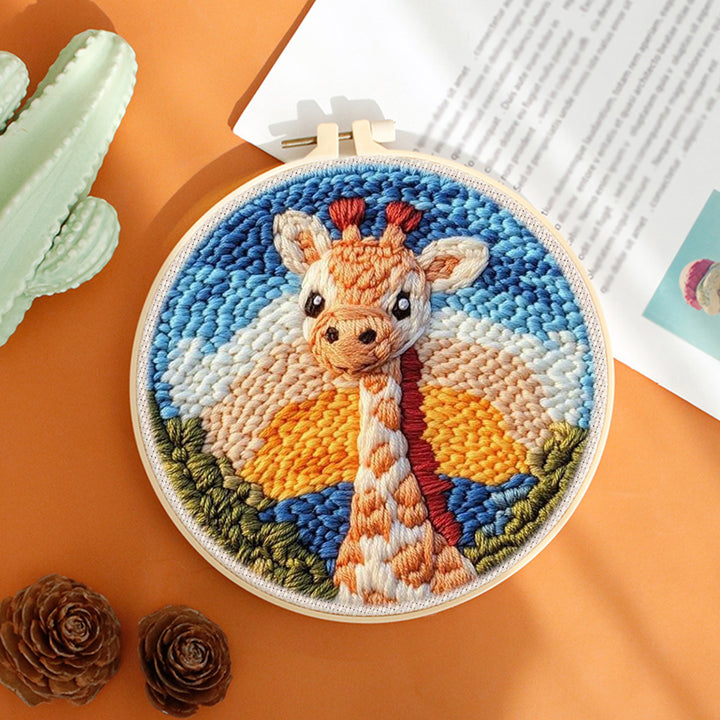 Colorful Giraffe Punch Needle Embroidery Kits