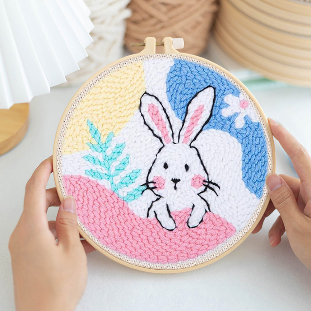 Rabbit in Colorful Scene Punch Needle Embroidery Kits