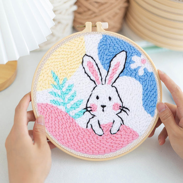 Rabbit in Colorful Scene Punch Needle Embroidery Kits