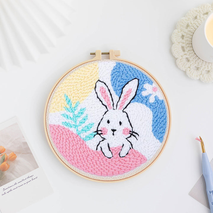 Rabbit in Colorful Scene Punch Needle Embroidery Kits