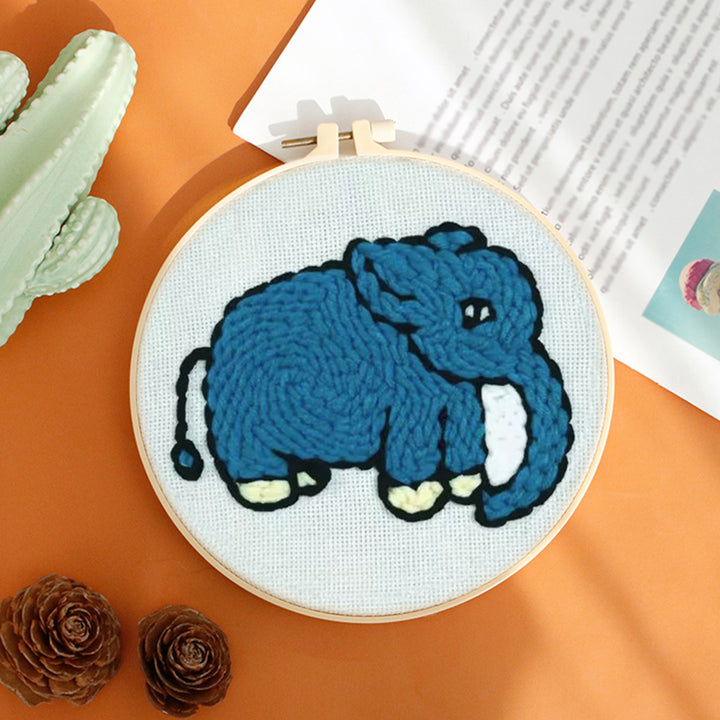Blue Elephant Punch Needle Embroidery Kits
