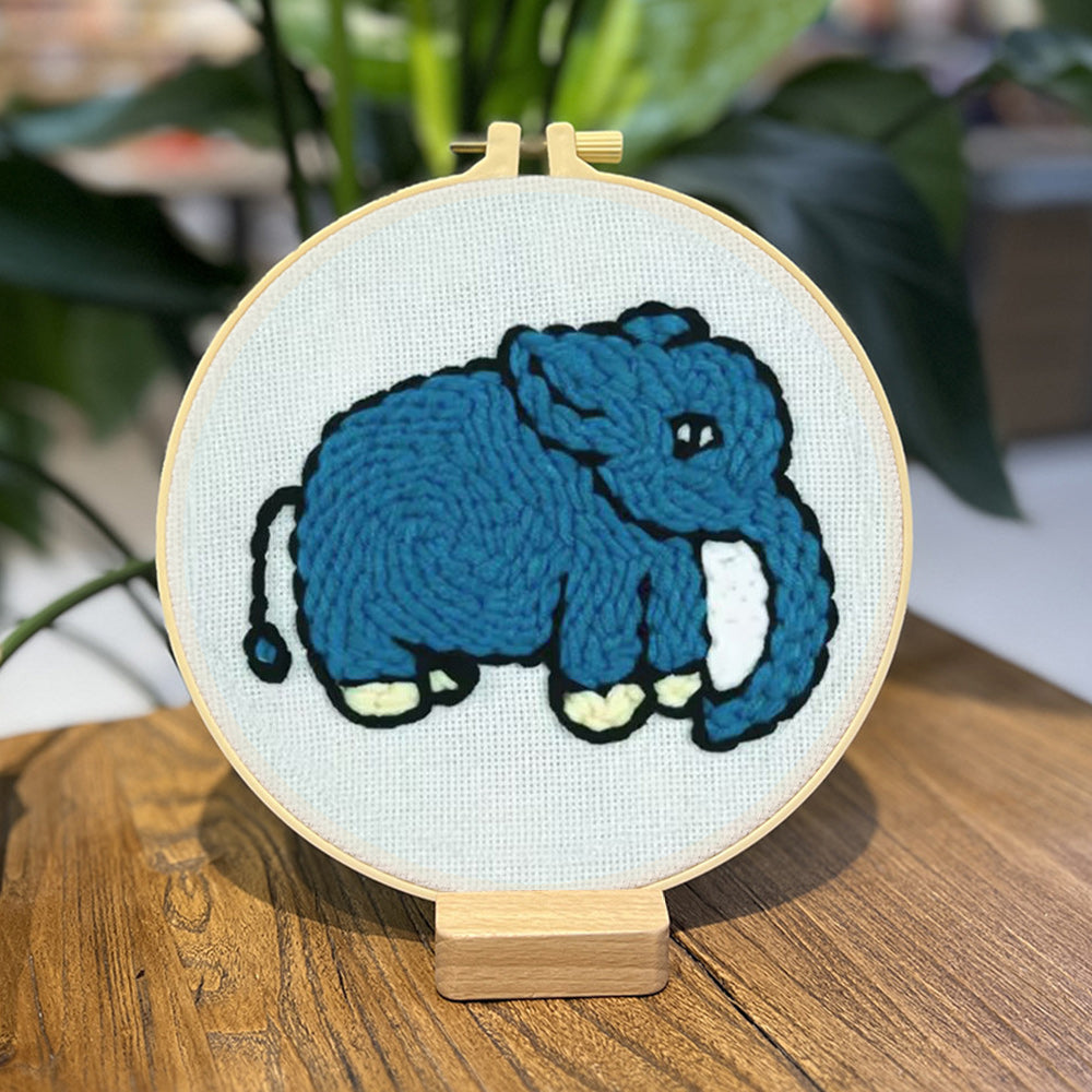 Blue Elephant Punch Needle Embroidery Kits
