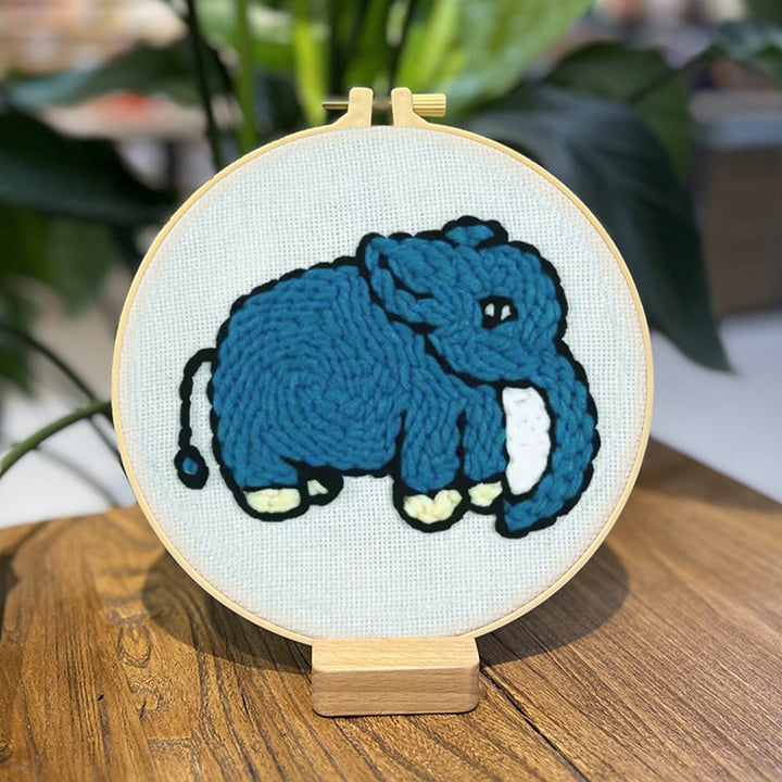 Blue Elephant Punch Needle Embroidery Kits