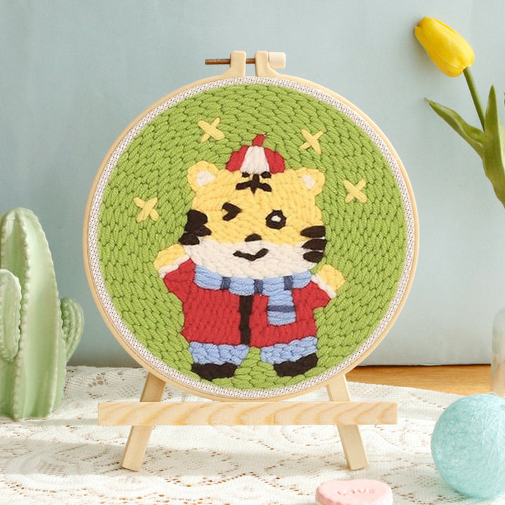 Tiger in Winter Clothes Punch Needle Embroidery Kits