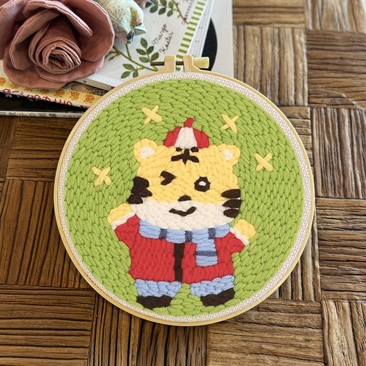 Tiger in Winter Clothes Punch Needle Embroidery Kits