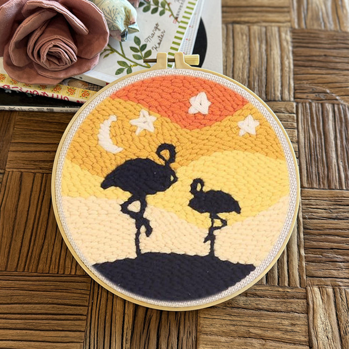 Flamingo Silhouette Punch Needle Embroidery Kits