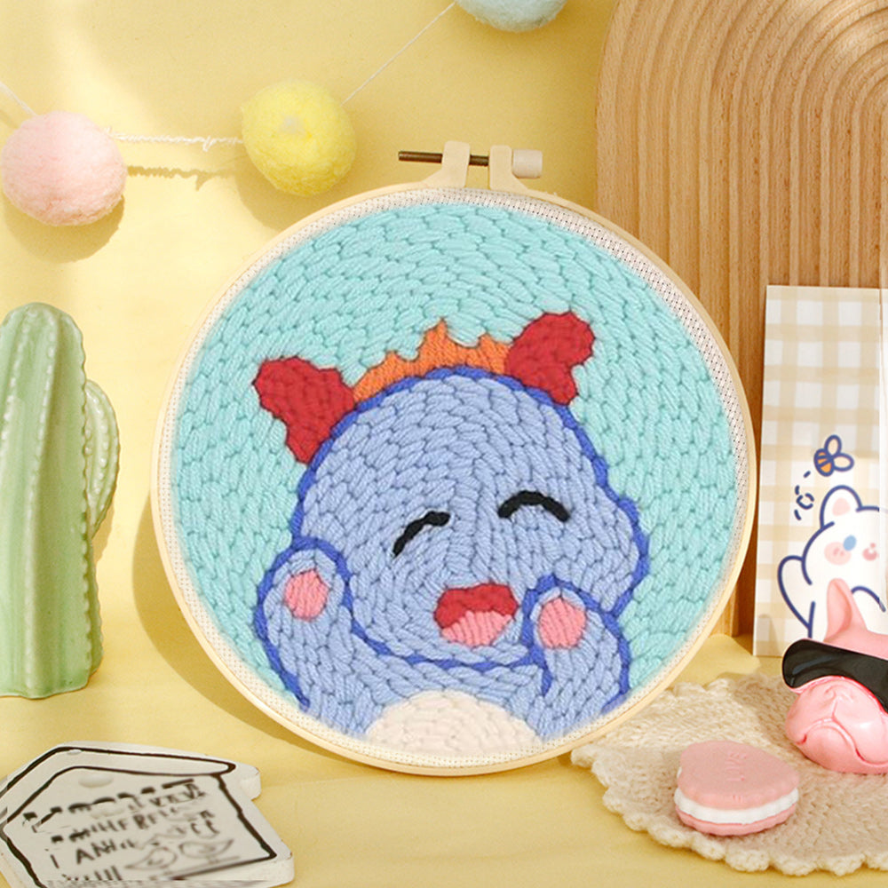 Happy Blue Creature Punch Needle Embroidery Kits