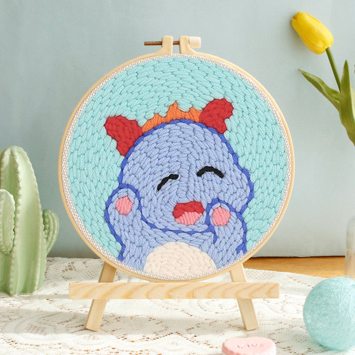 Happy Blue Creature Punch Needle Embroidery Kits