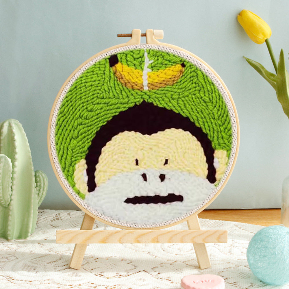 Monkey with Banana Punch Needle Embroidery Kits