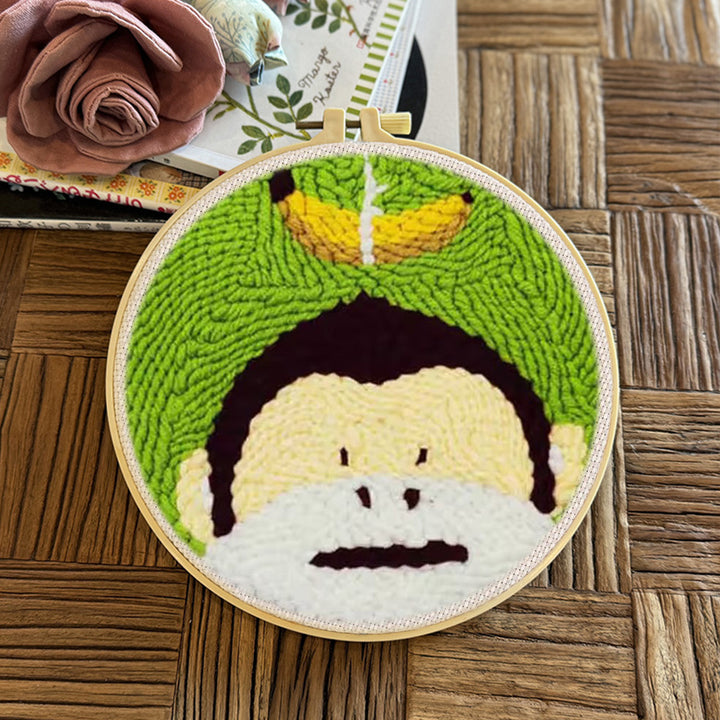 Monkey with Banana Punch Needle Embroidery Kits