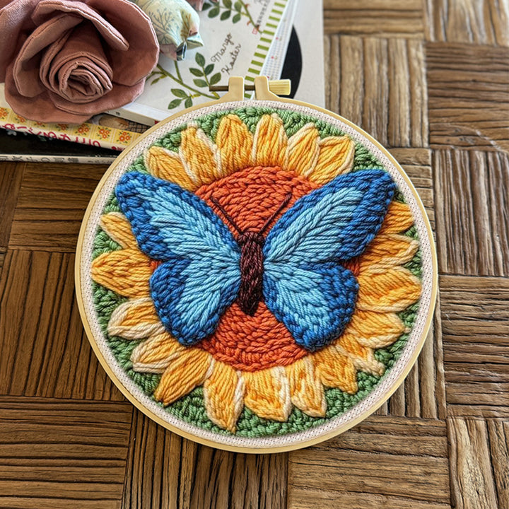 Butterfly on Sunflower Punch Needle Embroidery Kits
