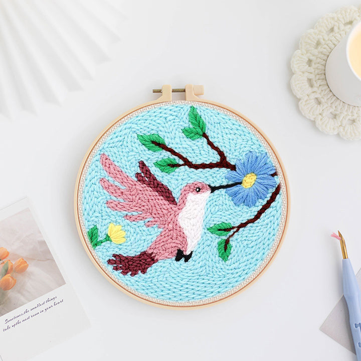 Hummingbird and Flower Punch Needle Embroidery Kits