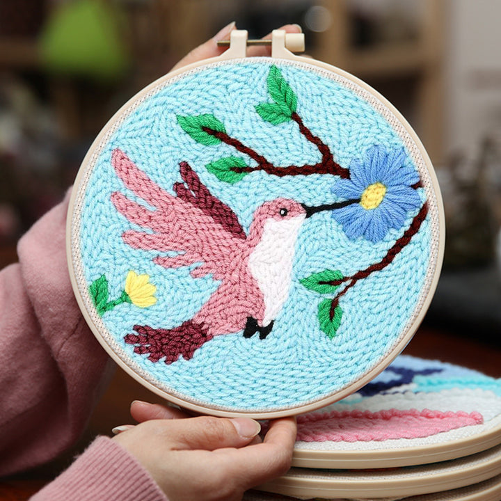 Hummingbird and Flower Punch Needle Embroidery Kits