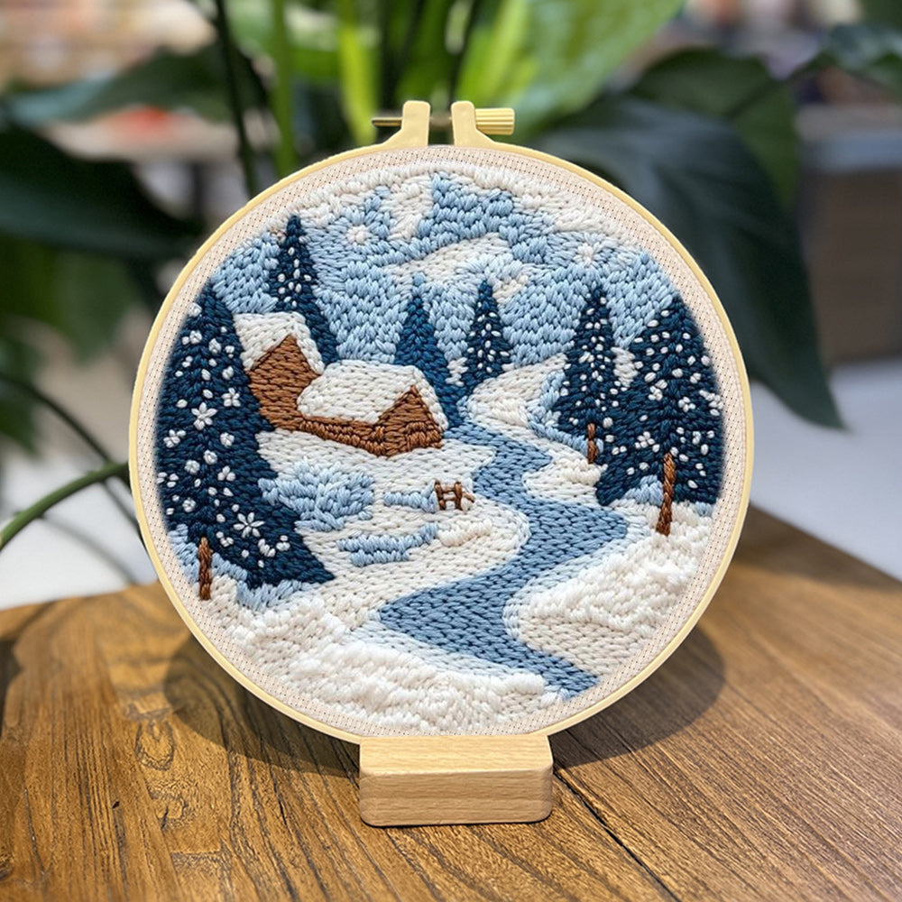 Snow Forest Cabin Punch Needle Embroidery Kits