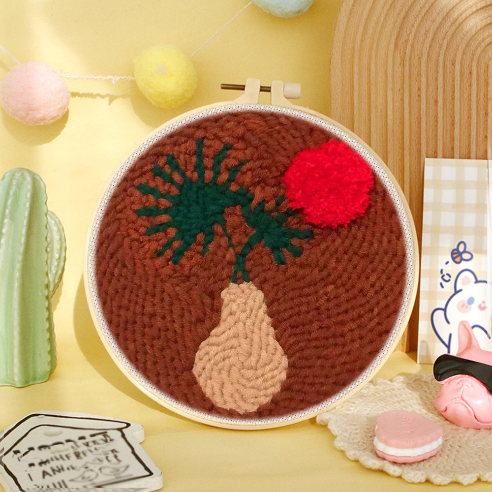 Brown Tone Floral Art Punch Needle Embroidery Kits