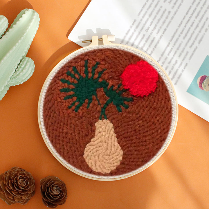 Brown Tone Floral Art Punch Needle Embroidery Kits