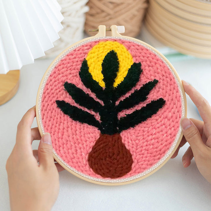 Pink Vase with Plant Punch Needle Embroidery Kits