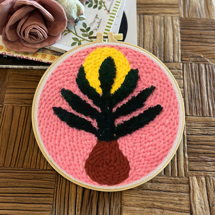 Pink Vase with Plant Punch Needle Embroidery Kits