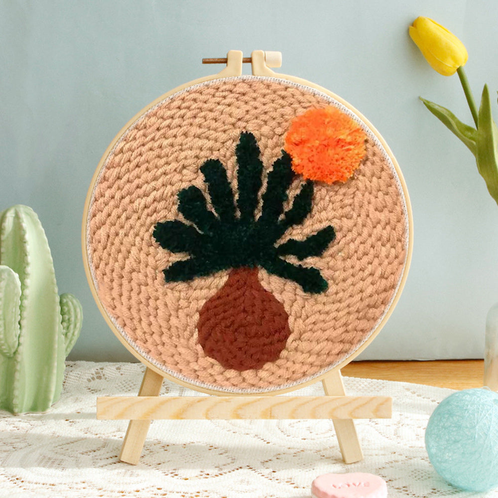 Vase with Orange Flower Punch Needle Embroidery Kits