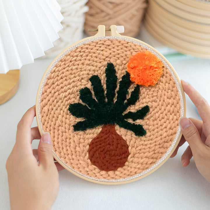 Vase with Orange Flower Punch Needle Embroidery Kits