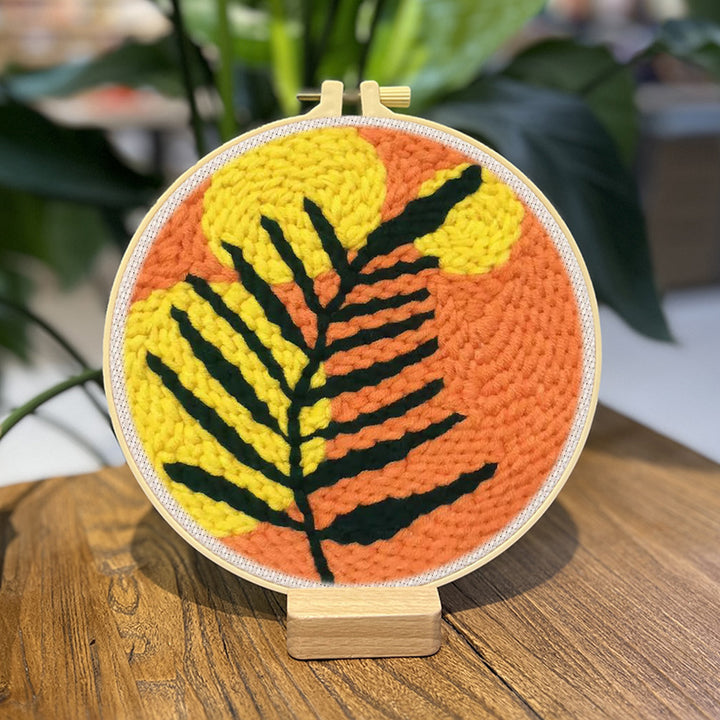 Warm Color Leaf Art Punch Needle Embroidery Kits