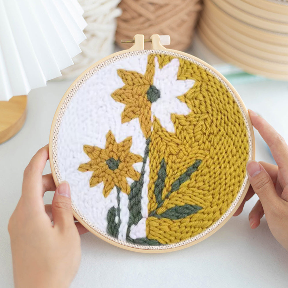 Yellow and White Flower Art Punch Needle Embroidery Kits