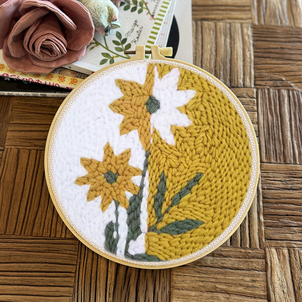 Yellow and White Flower Art Punch Needle Embroidery Kits