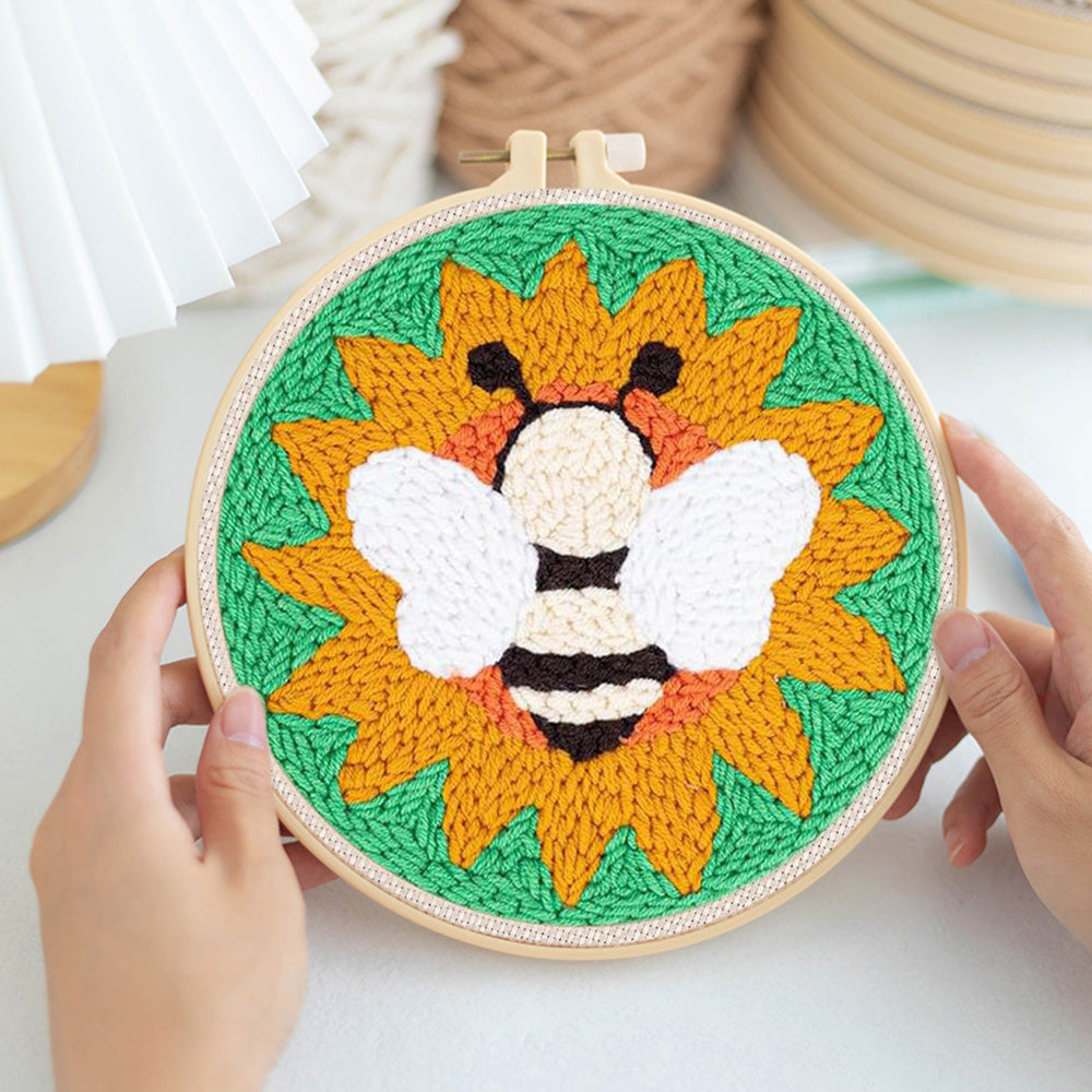 Little Bee on Sunflower Punch Needle Embroidery Kits