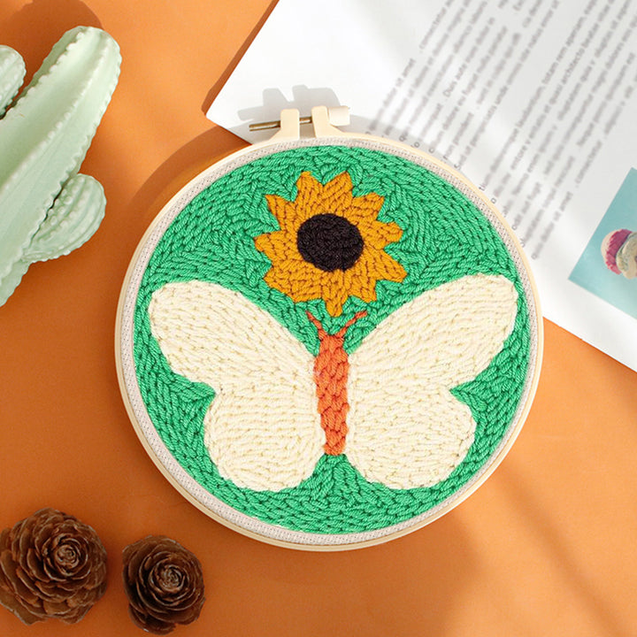 White Butterfly Punch Needle Embroidery Kits