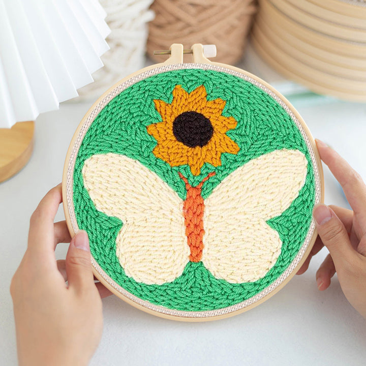 White Butterfly Punch Needle Embroidery Kits