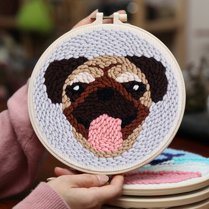 Cute Pug Punch Needle Embroidery Kits