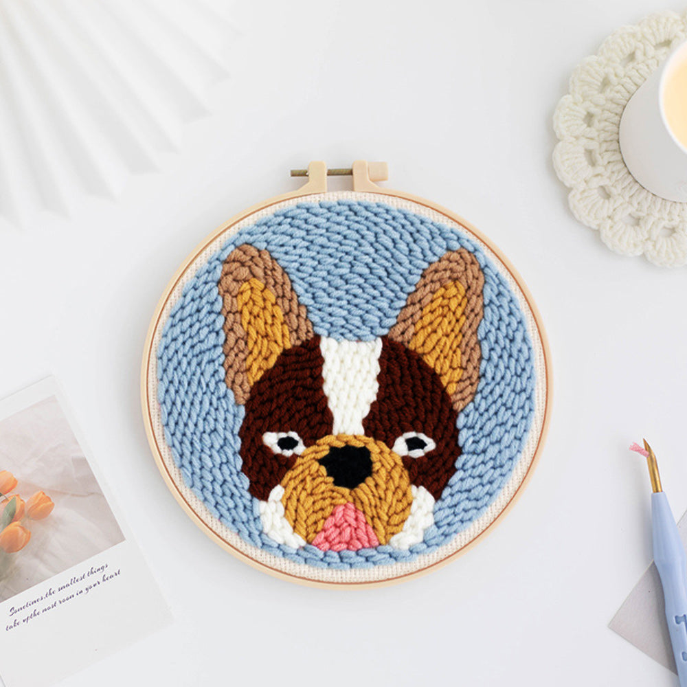 Brown French Bulldog Punch Needle Embroidery Kits