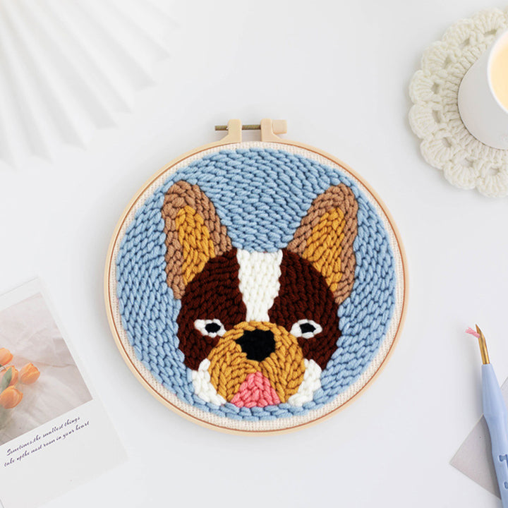 Brown French Bulldog Punch Needle Embroidery Kits