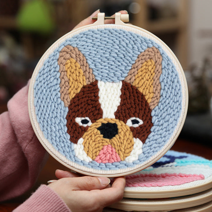 Brown French Bulldog Punch Needle Embroidery Kits