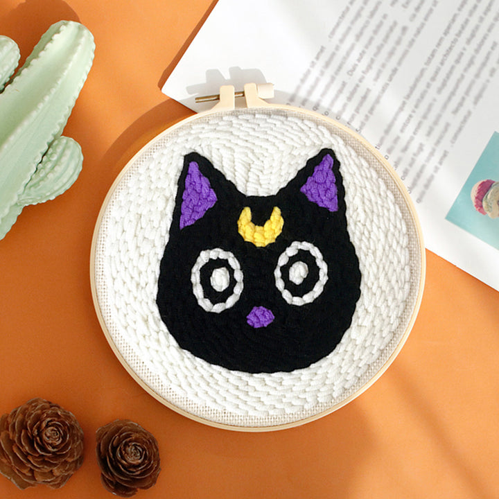 Cute Black Cat Punch Needle Embroidery Kits
