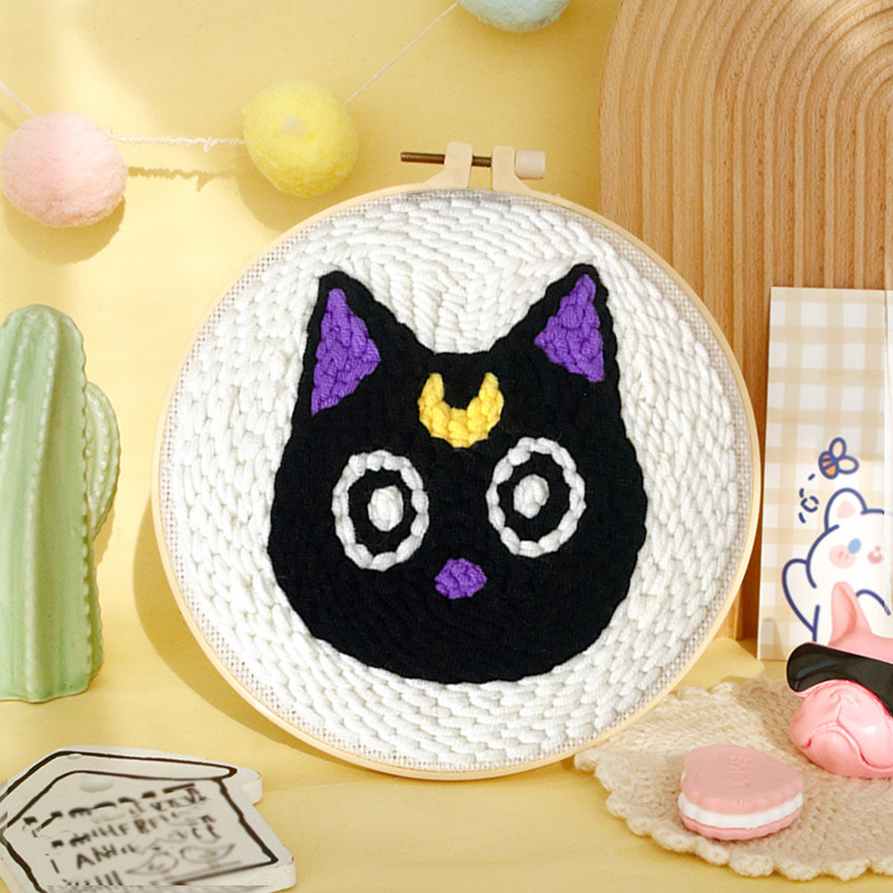 Cute Black Cat Punch Needle Embroidery Kits