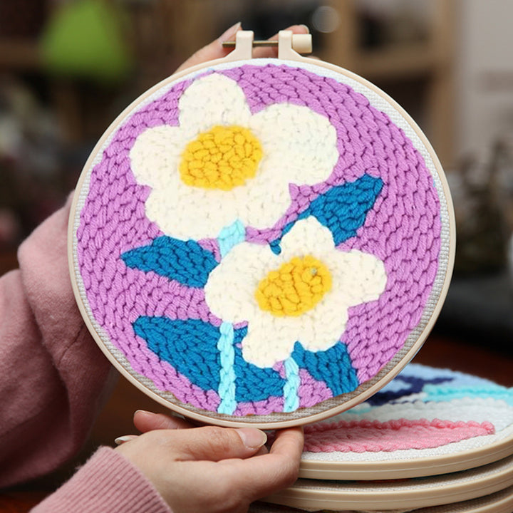 Two White Flowers Punch Needle Embroidery Kits