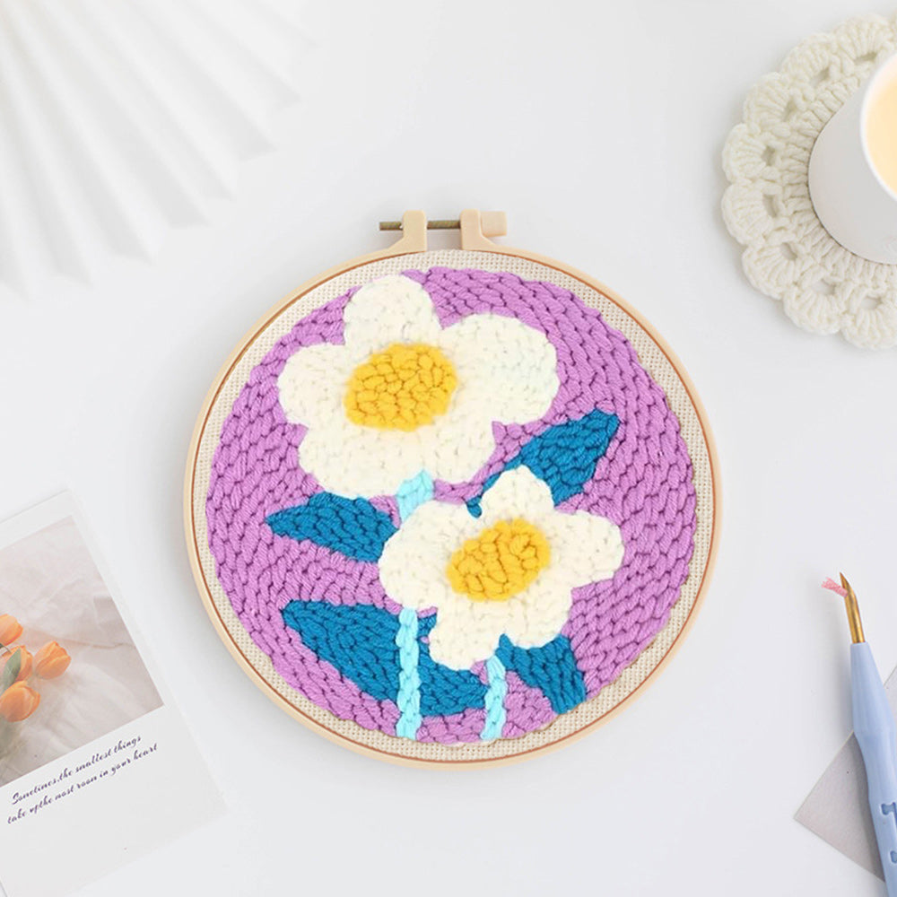 Two White Flowers Punch Needle Embroidery Kits