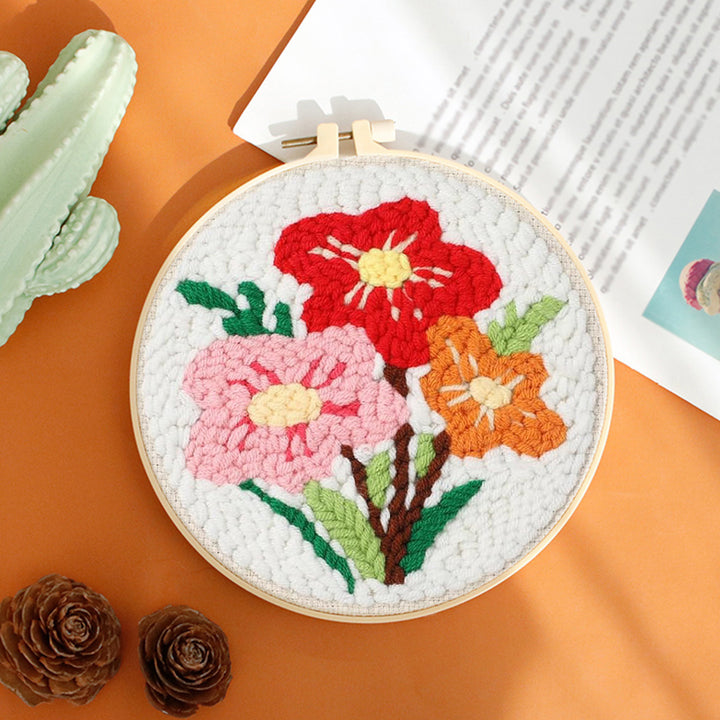 Three Flowers Punch Needle Embroidery Kits
