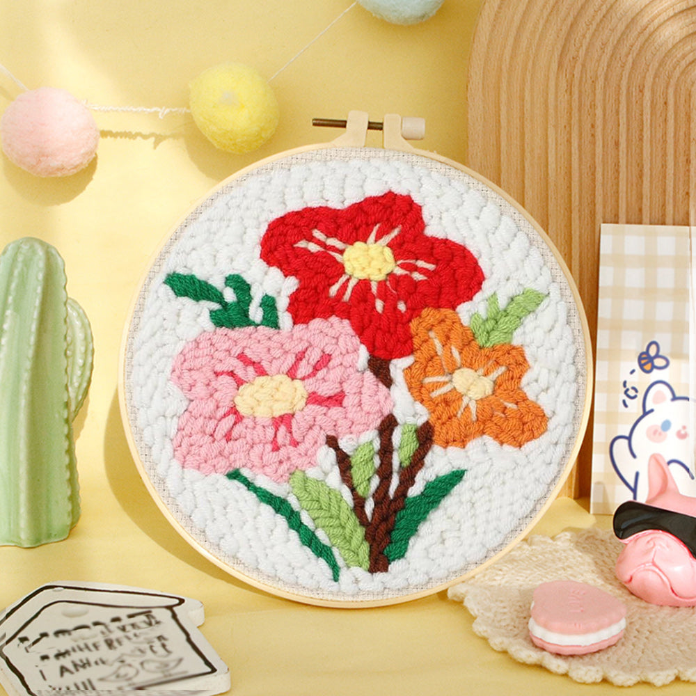 Three Flowers Punch Needle Embroidery Kits