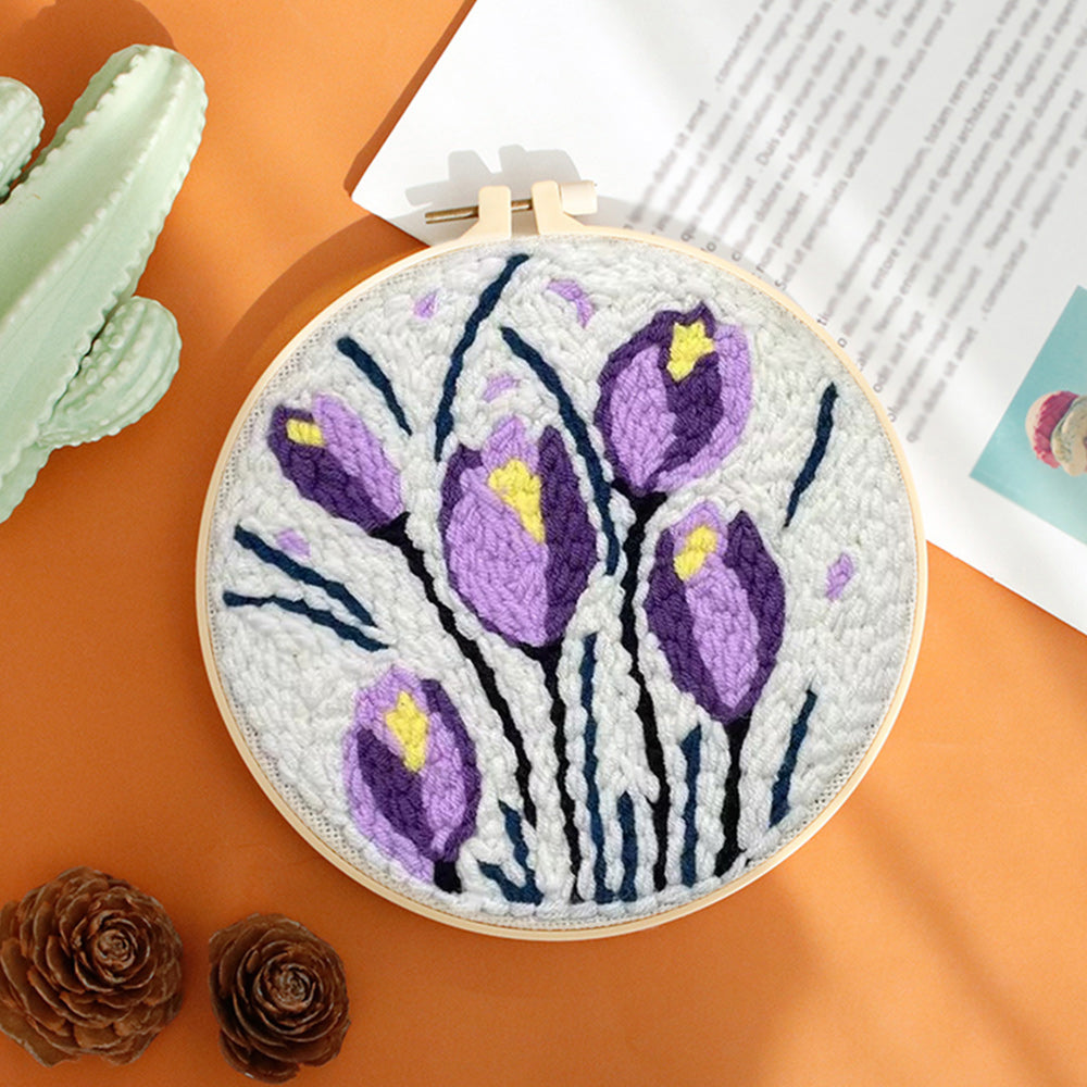 Purple Flowers Punch Needle Embroidery Kits