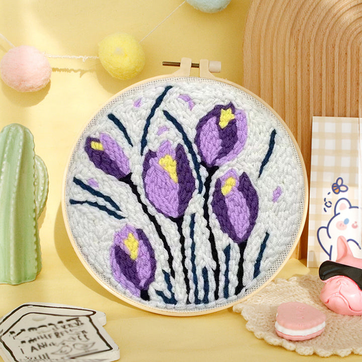 Purple Flowers Punch Needle Embroidery Kits