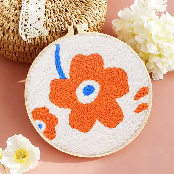 Orange Flowers Punch Needle Embroidery Kits