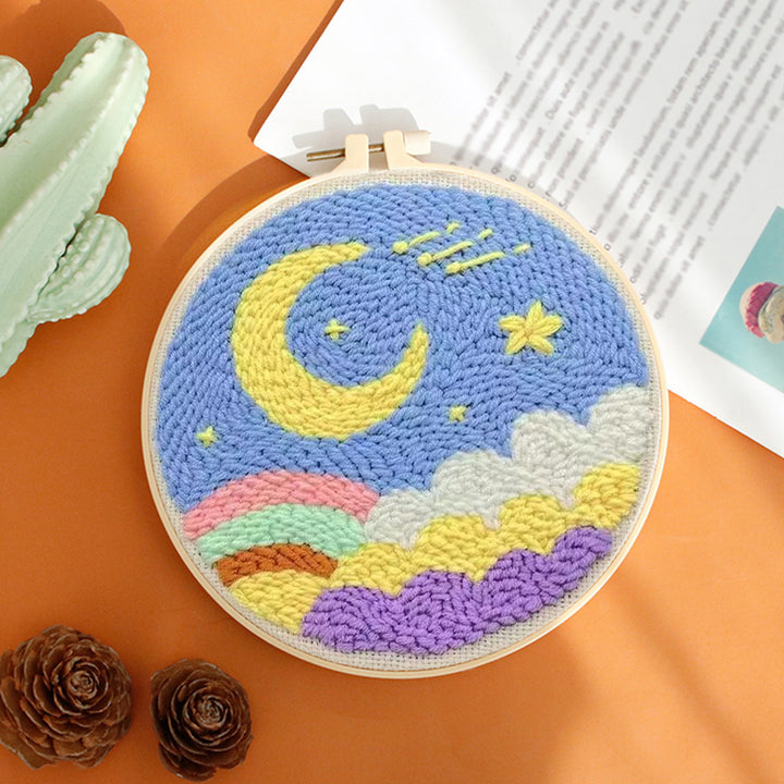 Moon and Starry Night Punch Needle Embroidery Kits