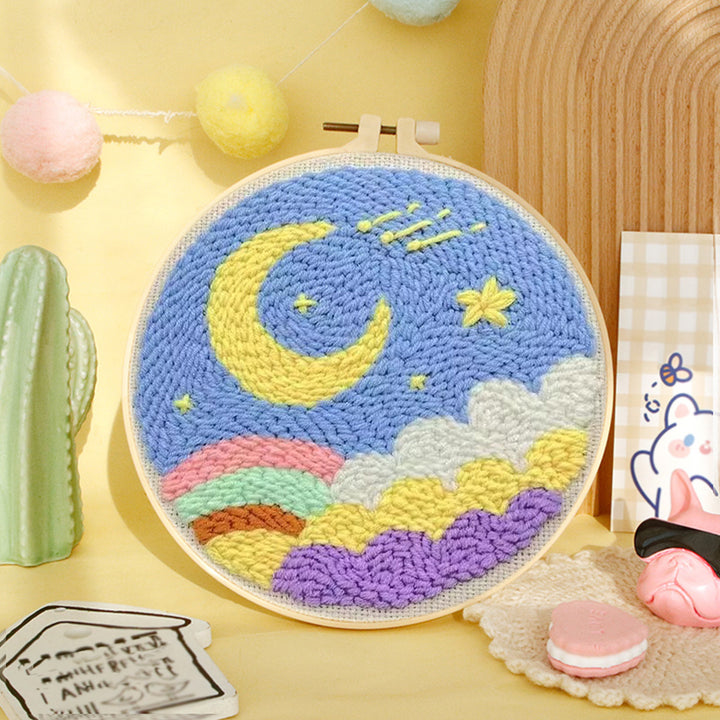 Moon and Starry Night Punch Needle Embroidery Kits