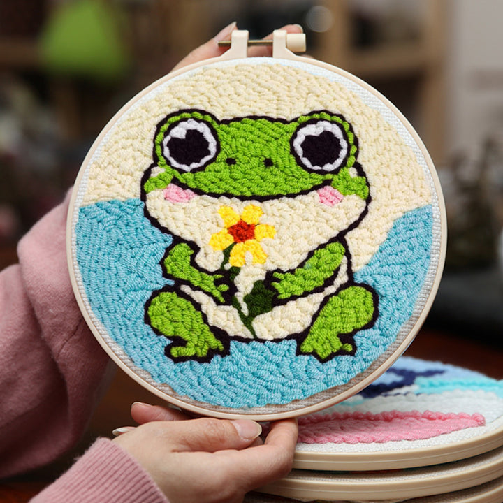Cute Frog Punch Needle Embroidery Kits