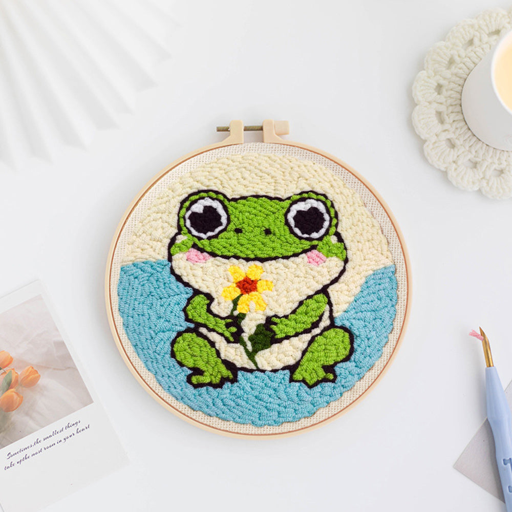 Cute Frog Punch Needle Embroidery Kits